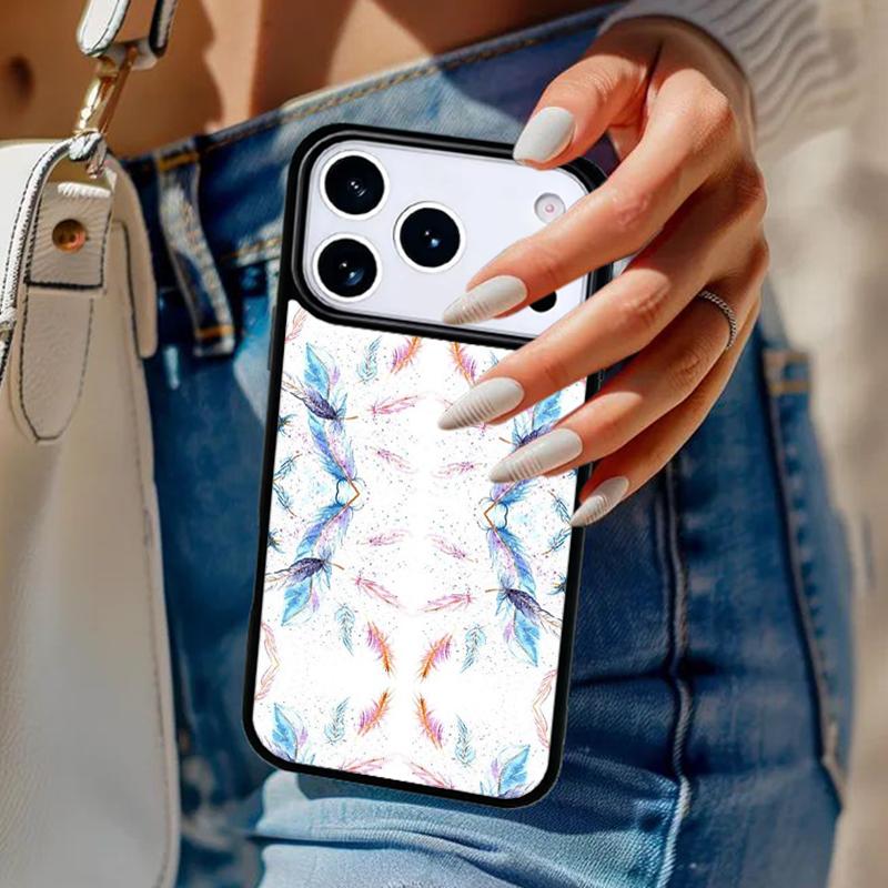 Чехол для телефона с акварельным узором из перьев Для iPhone 17 Air 14 15 13 12 Max Чехол Для Apple 16e 11 Pro Max Plus Coque