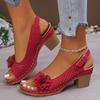Ladies Shoes 2025 New Buckle Strap Women's Sandals Floral Casual Summer Hollow Out Plus Size Shallow Heeled Sandals