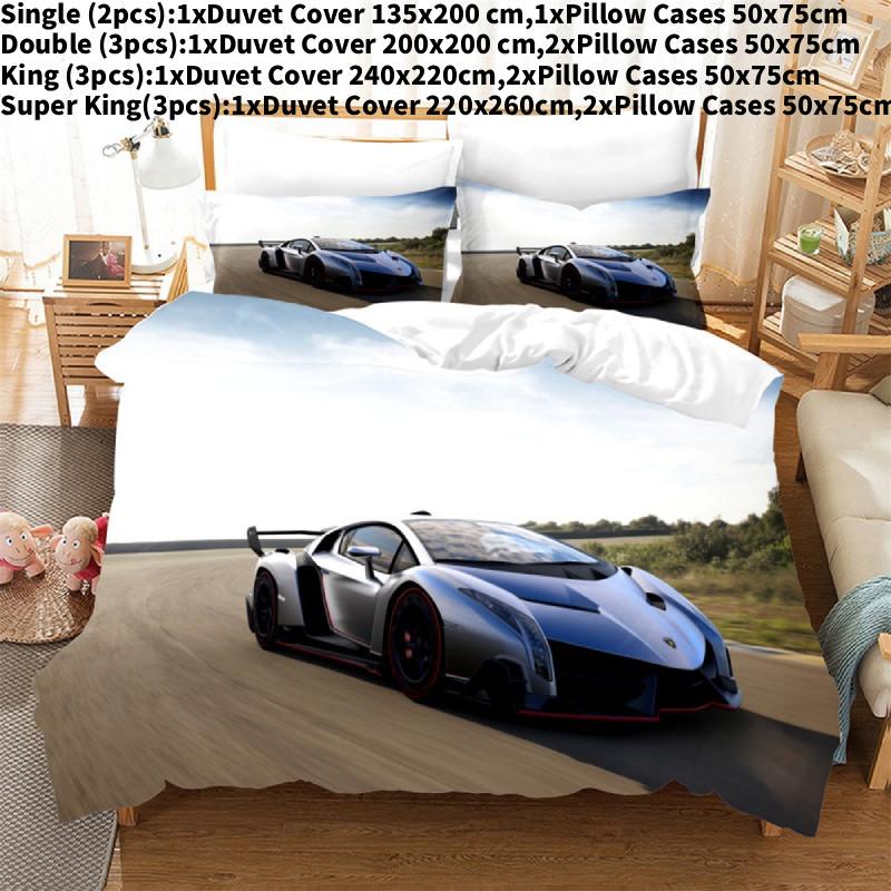 Постельный комплект с принтом спортивного автомобиля из фланелевого материала для комфортного сна подростка