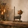 Rustic Farmhouse Table Decor Wooden Cat Ornament with Spring Shaking Head for Tabletop Decor, Handcrafted Retro Folk Art Animal Statue Desk