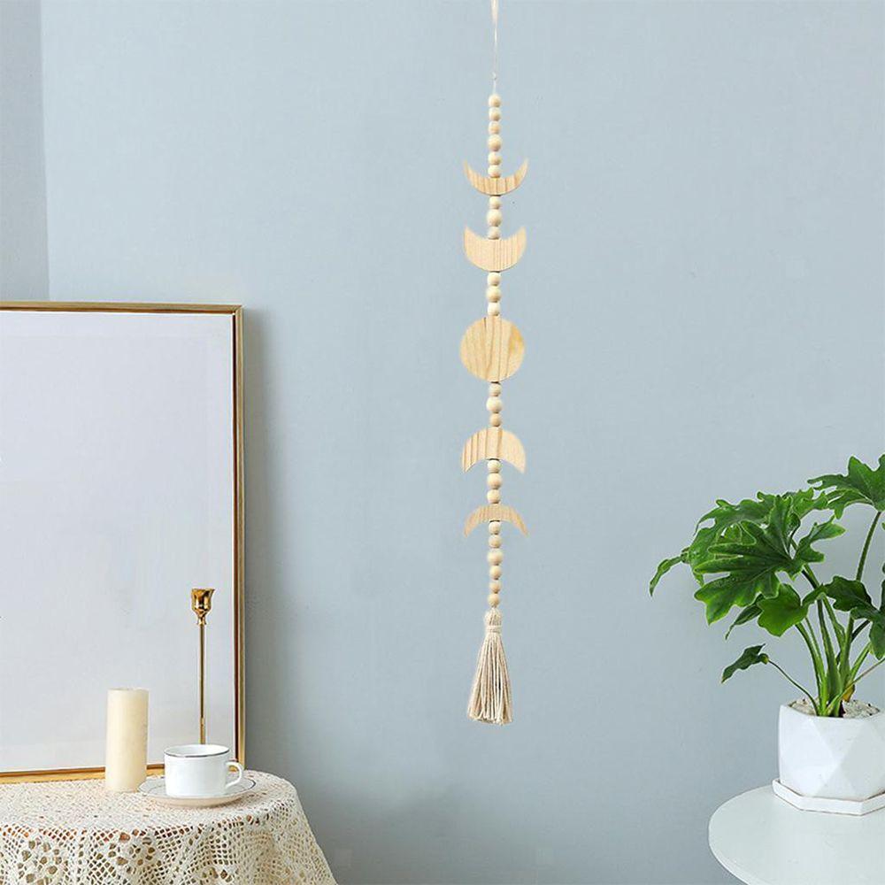 Living Room Celestial Ornament Tassel Garland Wood Moon Phase Wood Bead Wall Hanging