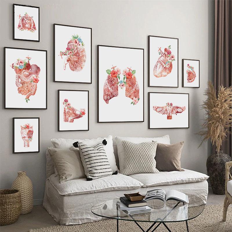 Анатомия стены книги по искусству цветок груди матки печень почки холст картины плакаты на скандинавскую тему печать украшения фотографии для врача офиса