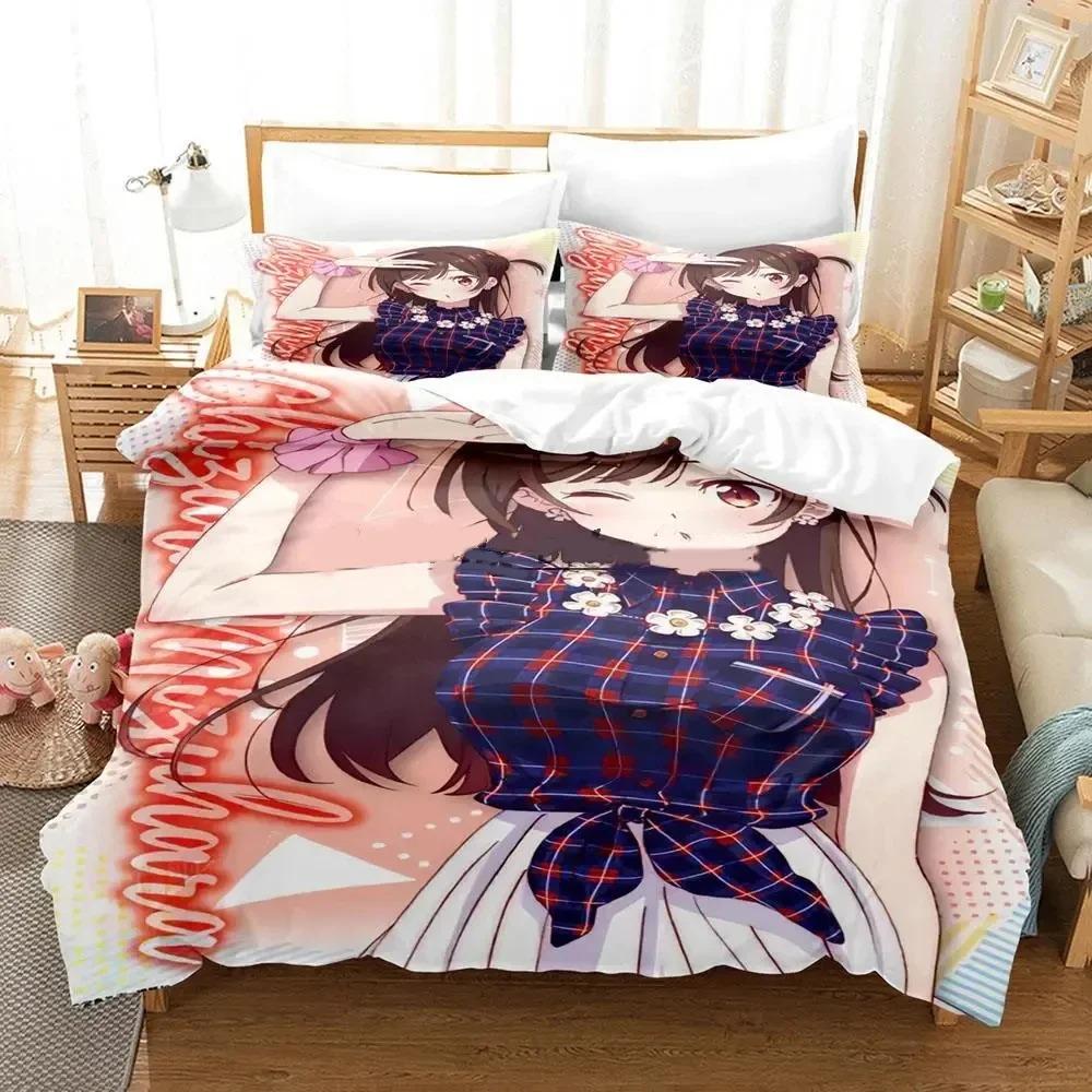 Anime Rent-A-Girlfriend Chizuru Bedding Set Boys Girls Twin Queen Size Duvet Cover Pillowcase Bed Kids Adult Home Textile
