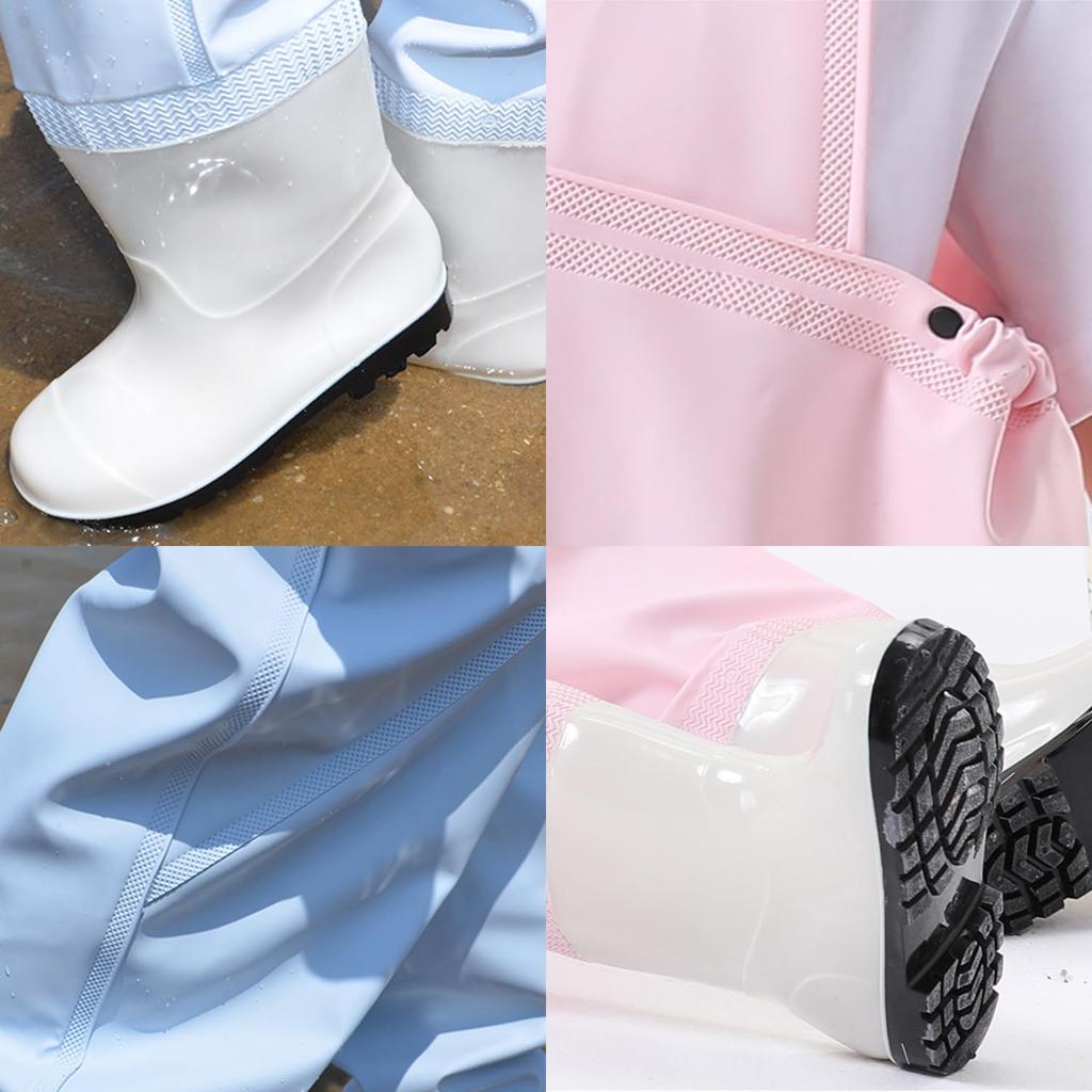 Waders with Integrated Waterproof and Waders Foot Length Ech.Apr Kids' Chest-High Boots, Pants, Pockets, Non-Slip (Light Blue, 18cm)