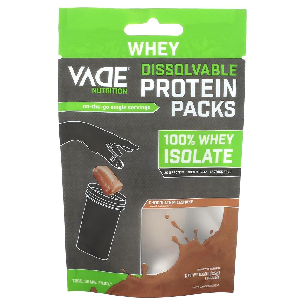 Vade Nutrition Soluble Protein Pack, 100% Whey Protein Isolate, Chocolate Milkshake Flavor, 0.06 Lb (25 G)