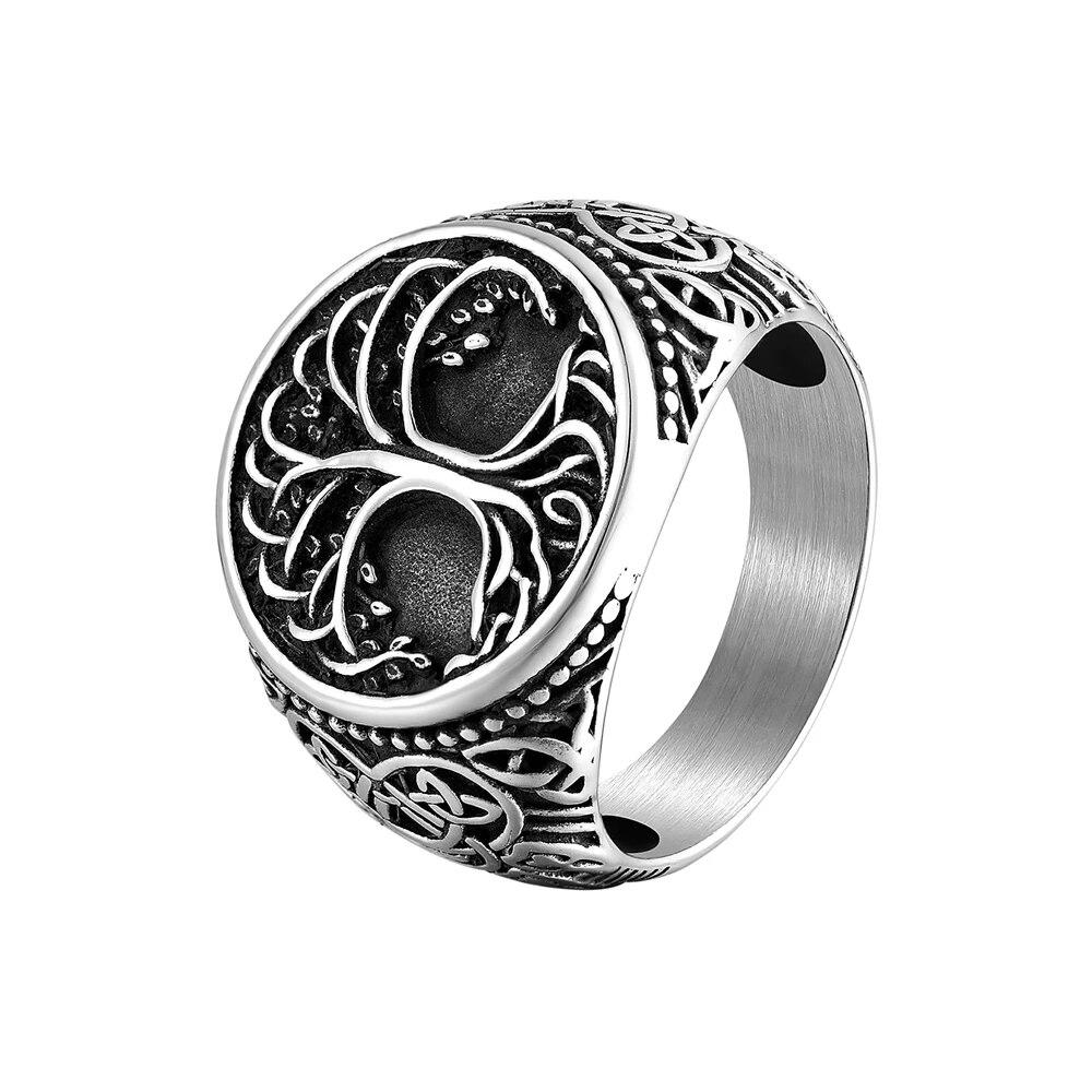Men Biker Nordic Viking Rings Stainless Steel Retro Nordic Ethnic Belief Odin Viking Rune Ring Men Amulet Jewelry