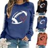 Spring Fall Women Sweatshirt Football Print Round Neck Elastic Cuffs Loose Pullover