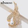 Rinhoo Vintage Rhinestone Angel Wings Brooches For Women Personality Imitation Pearl Feather Wings Lapel Pins Party Jewelry Gift