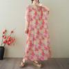 V-neck Retro Long Skirt Cotton Linen Dress for Women