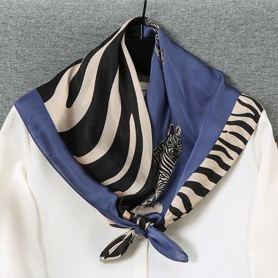 70cm Black and White Animal Printed Scarf Women's Simulated Silk Animal Printed Scarf Fashion Elegant Headscarf Shawl