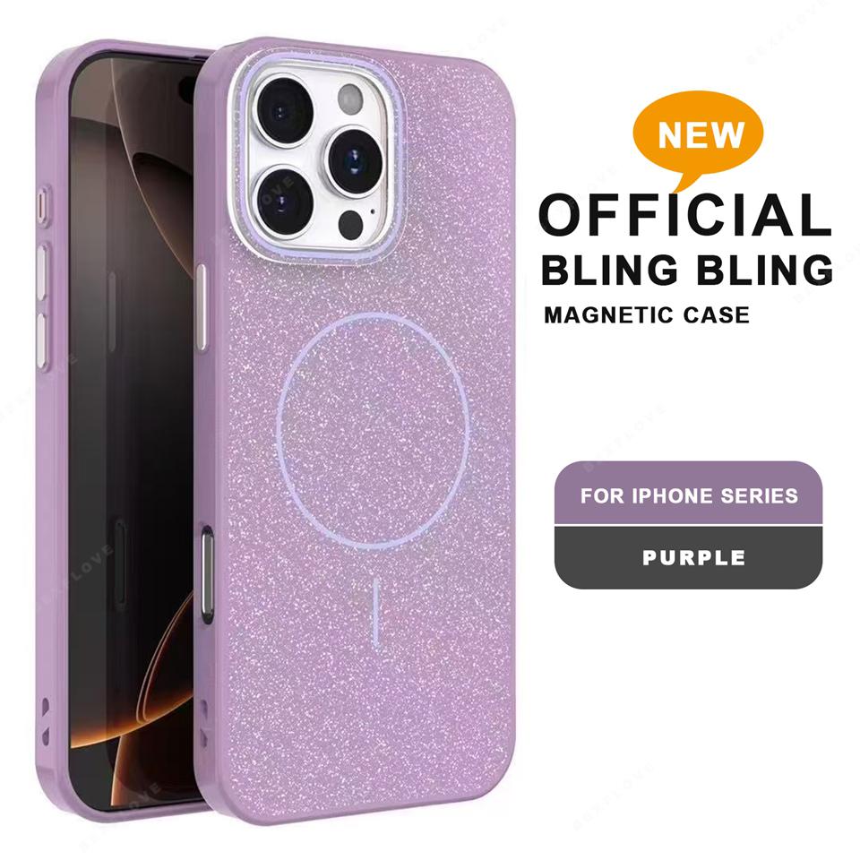 Магнитный чехол для телефона для iPhone 16E 15 14 Plus 11 12 13 16 Pro Max Magsafe Роскошный Блестящий Беспроводная Зарядка Ударопрочный Жесткий Чехол