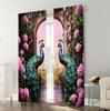 2PC Peacock & Rose Arch Curtains - Exotic Floral & Bird Print Window Drapes for Bedroom Living Room Decor