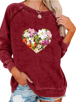 Женский свитшот на весну/осень, женский свитшот оверсайз, модный топ с цветочным принтом