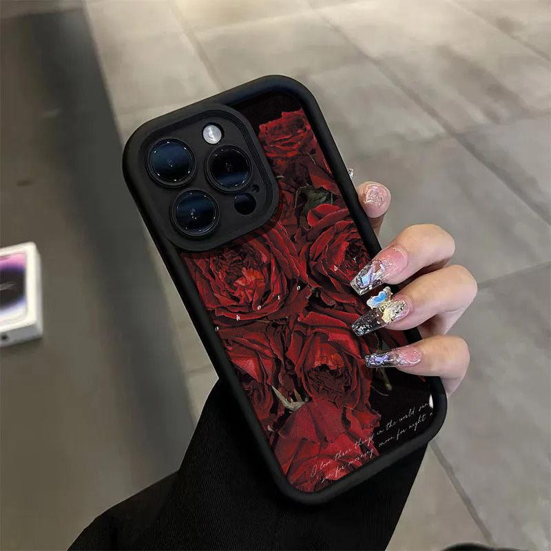 Эстетизм Полноэкранный Красная Роза Чехол для Телефона Для iPhone 15 14 13 12 11Pro Max XR XS MAX 78Plus MINI Y2K Девушка Противоударный Задний Чехол