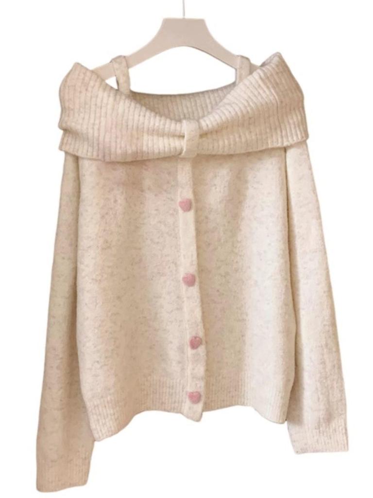 2025 Sweet Off-Shoulder Knit Sweater for Women - Korean Autumn/Winter Style