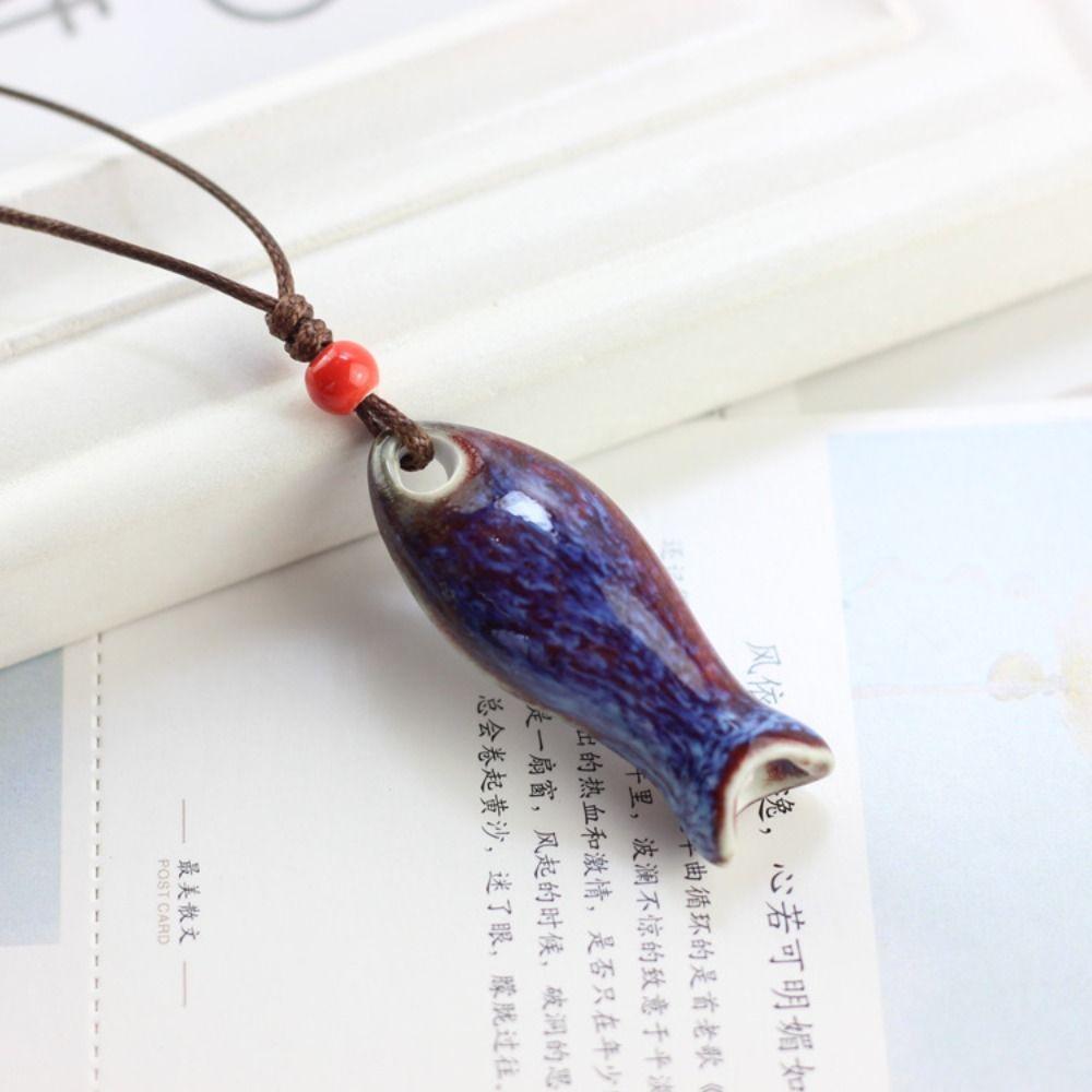Chinese Style Porcelain Necklace Delicate Boho Ethnic Necklace Gifts Personalized Whistle Friend