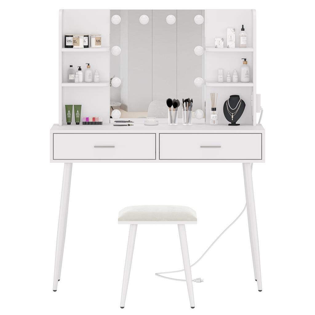 Furniouse туалетный столик с зеркалом, подсветкой, сенсорным выключателем, 3 режима освещения, яркость, регулируемый столовый гарнитур для спальни-студии