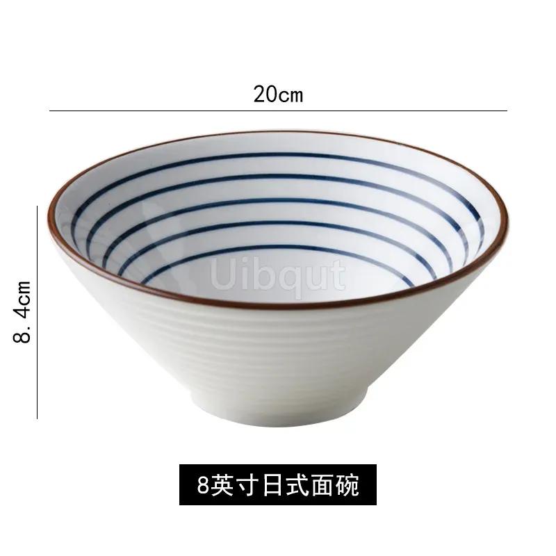 Salad Bowl 8 inch Ceramic Creative Hand Painted Pattern Japanese Ramen Bowl Household Large Noodle Soup Bowl Multi Purpose 20cm