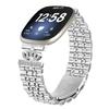 For Fitbit Versa 4/Sense 2 Watch Band 7-Bead Rhinestone Crown Stainless Steel Strap Silver
