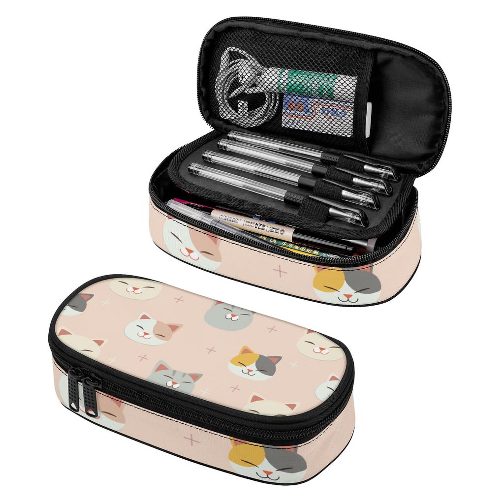 Pencil Pouch 300D Polyester Large Capacity Easy Open Zipper with Mesh Pocket Removable Divider and Pen Slots for School and Study