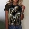 Summer Round Neck 3D Rose Skull Pattern Printed Top Fashionable Casual Short Sleeved Women's T-shirts