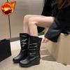 Модные элегантные женские теплые полусапоги из черной кожи на каблуке, новинка тренда Y2k, с круглым носком, осень-зима 2025