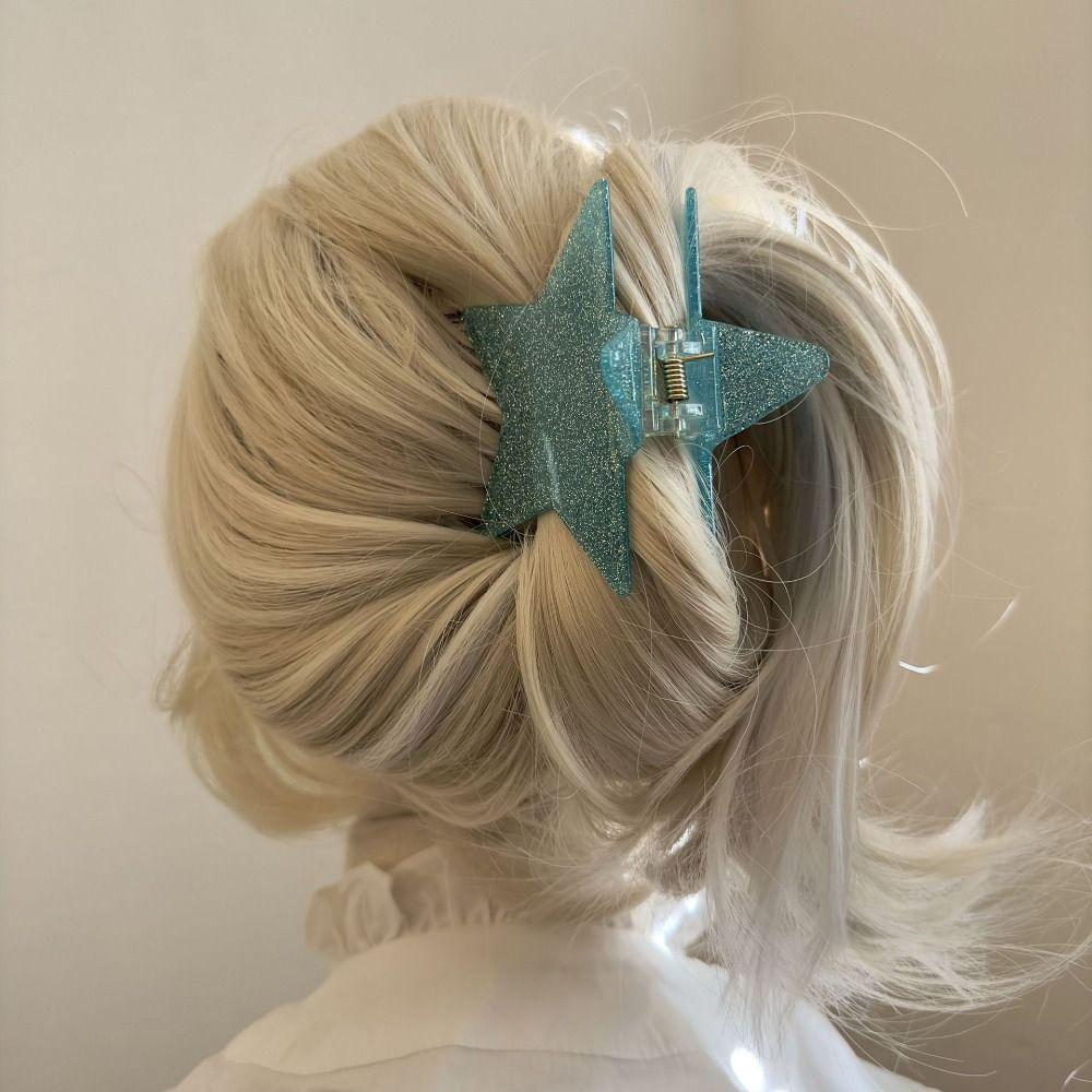 Pink Pentagonal Hair Claw Clip Sweet Cool Hair Crab Summer Headdress  Styling Tool