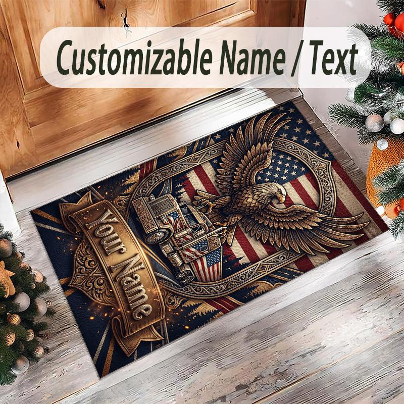 Truck Theme Crystal Velvet Rug Personalized Custom Name Text Soft Floor Mat Home Decor