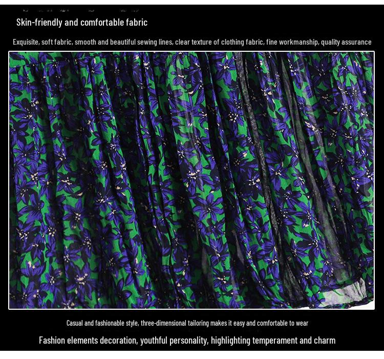 Plus-Size Pleated Chiffon Floral Skirt: 2024 Summer Retro Fashion