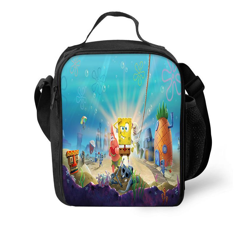 SpongeBob Student Lunch Bag Kids Handheld Insulated Lunch Box Printed Cartoon Storage Bag Portable Lunch Tote