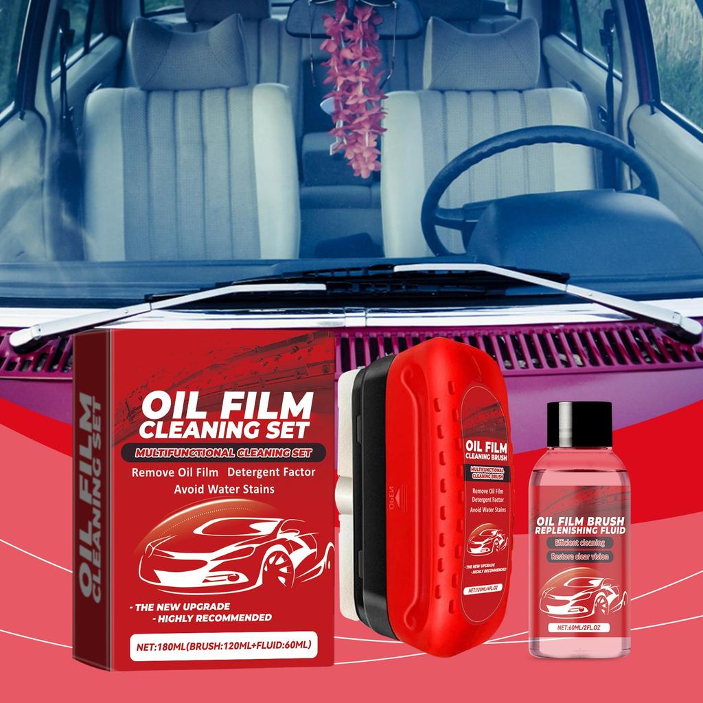 Очиститель масляной пленки на автомобильном стекле - очиститель масляной пленки на лобовом стекле автомобиля, щетка для очистки масляной пленки на автомобиле, средство для удаления масляной пленки на стекле 120 мл + сменный блок 60 мл