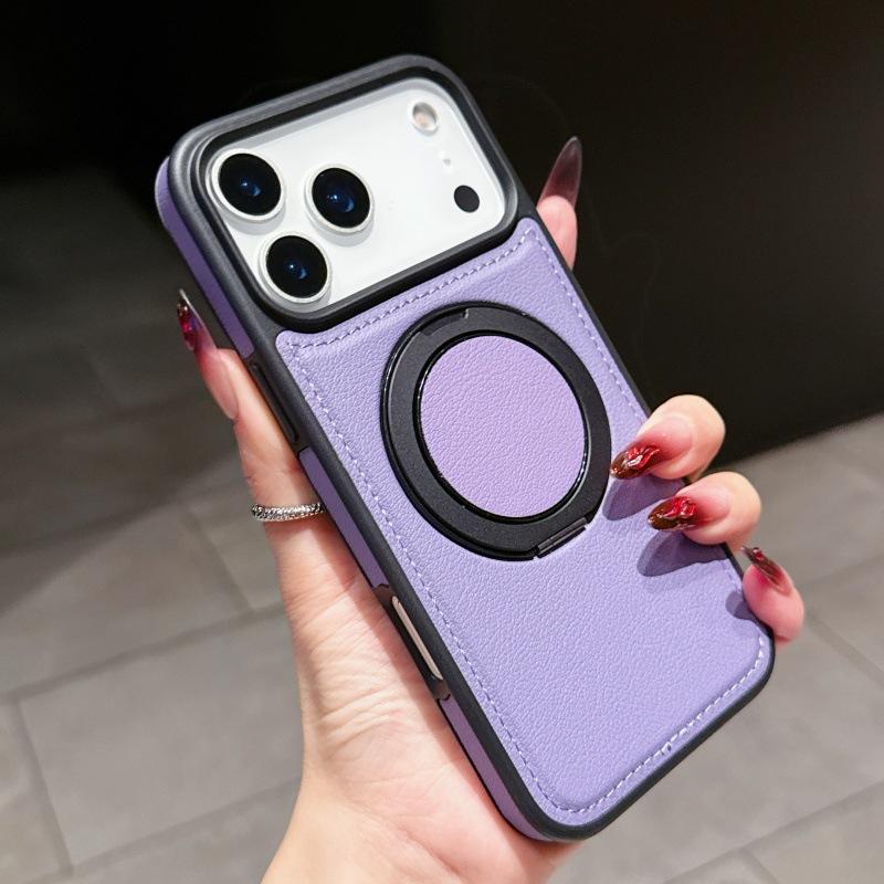 Чехол для телефона iPhone 16 Pro Max 17 Air 16e 15 Plus 14 13 Promax 12 11 Вращающееся кольцо-подставка из сплава Прочный магнитный кожаный чехол