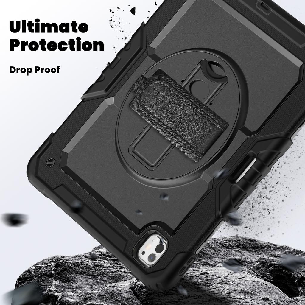 For iPad Pro 13 (2024) Kickstand Case PC+Silicone Tablet Cover with Screen Film/Shoulder Strap