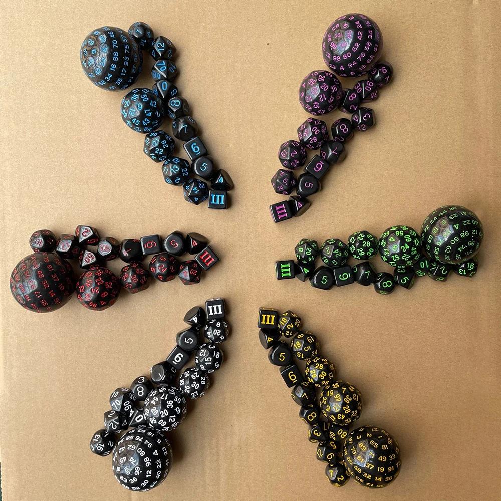 15 шт./набор многогранных игральных костей D3-D100 сферические RPG полные DND непрозрачные черные 100-гранные игральные кости ролевые настольные вечеринки настольная игра