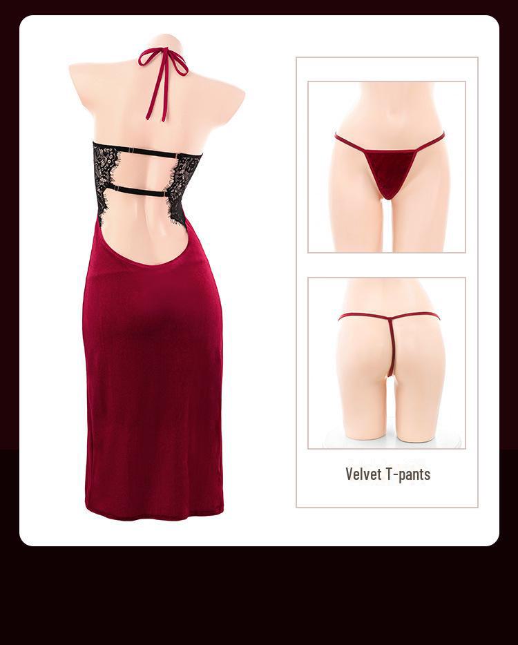 Ночная рубашка Feimu Renjian Velvet Deep V 6153: Знойное нижнее белье с высоким разрезом