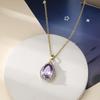 Luxurious Sparkling Purple Color Inlaid Zircon Water Drop Pendant Necklace, Ladies' Elegant Fashion Accessories Jewelry