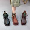 Johnature Короткие сапоги с квадратным носком, универсальные женские туфли на плоской подошве из натуральной кожи на шнуровке в стиле ретро в стиле ретро