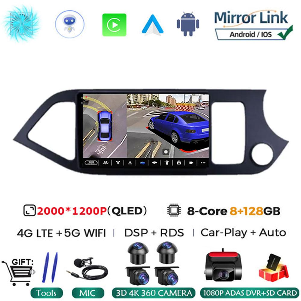 Автомагнитола Android 14 Carplay Мультимедийный Видеоплеер Для KIA PICANTO Morning 2011 - 2016 Навигация GPS IPS Головное устройство НЕ 2din