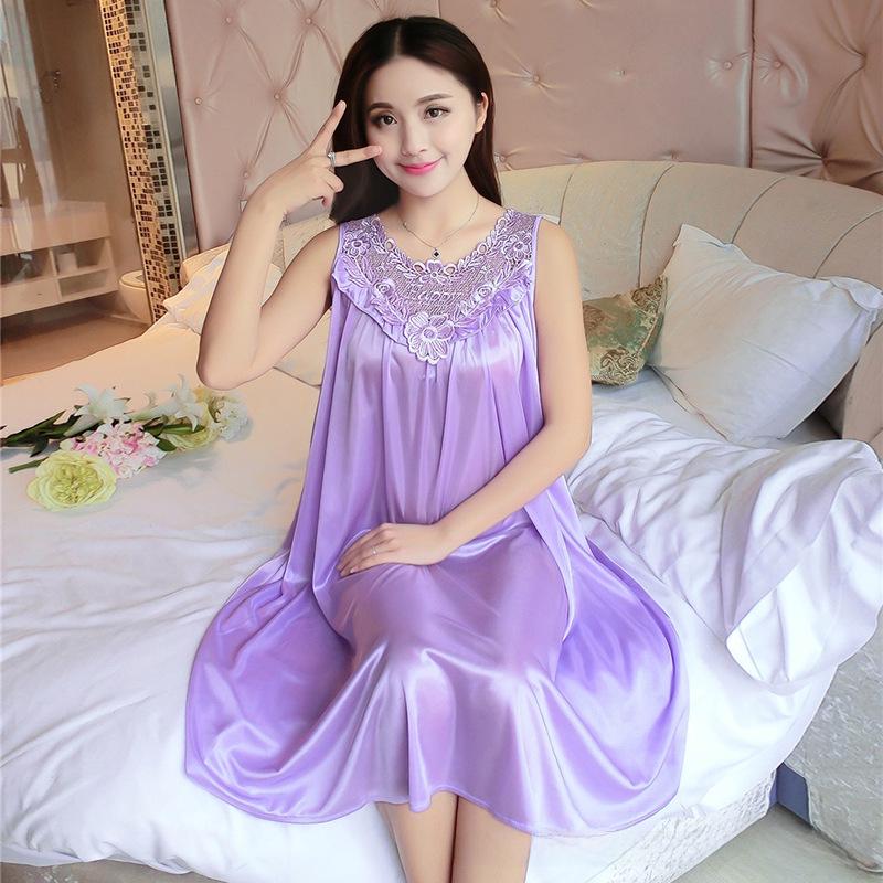 Летняя корейская ночная рубашка из ледяного шелка больших размеров - свободная пижама из искусственного шелка для женщин