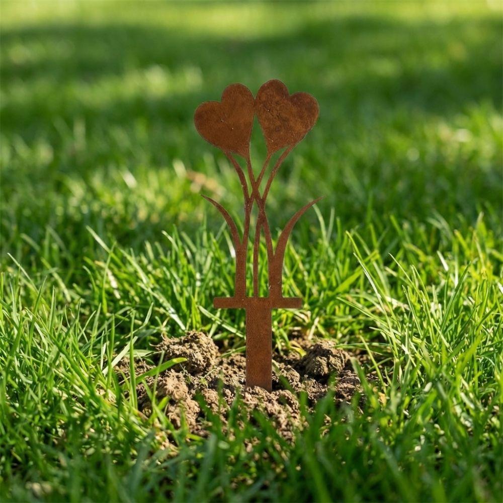 2D Iron Heart Garden Stake Weatherproof Flower Pot Embellishment Flower Pot Accents Thanksgiving