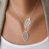 Women Double Leaf Hollow Charm Pendant Short Collar Necklace Jewelry