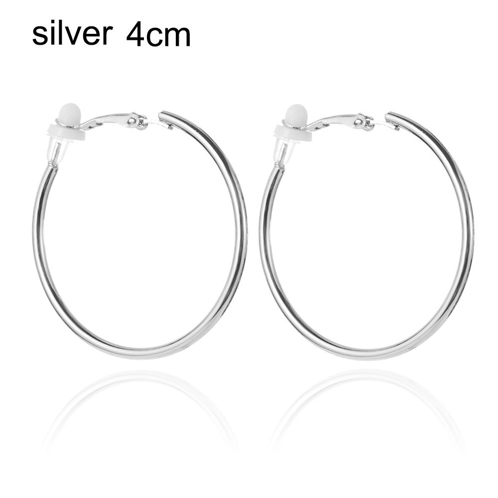 Пара ювелирных изделий золото серебро черный женская мода большой круг клипса на ухо без пирсинга серьги кольца