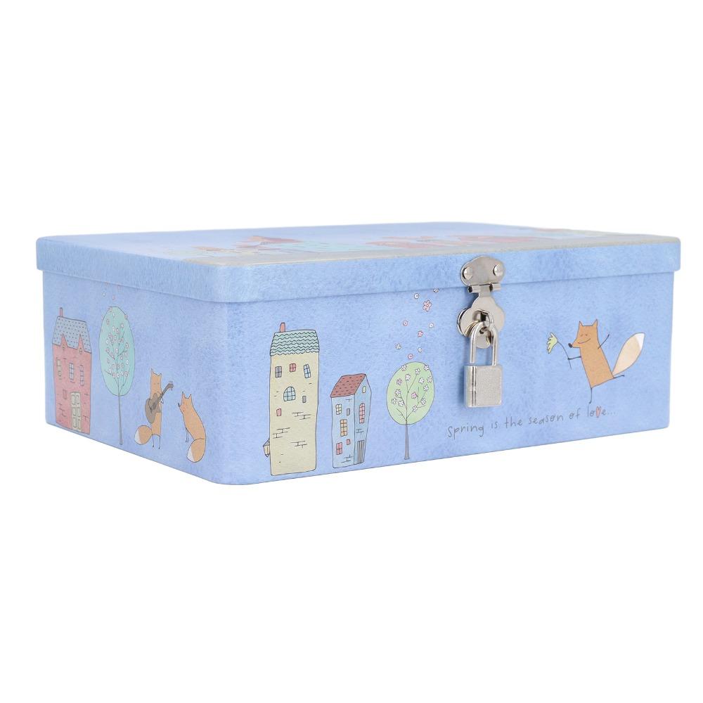 With Lock Lid Metal Storage Container Large Capacity Lockable Tin Box  For Home Kitchen