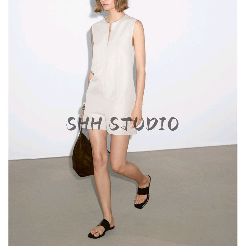 MD Summer New Product Women's Clothes Normcore Old Money Style Elegant Commute Style Round Neck Sleeveless Jumpsuit 6634530