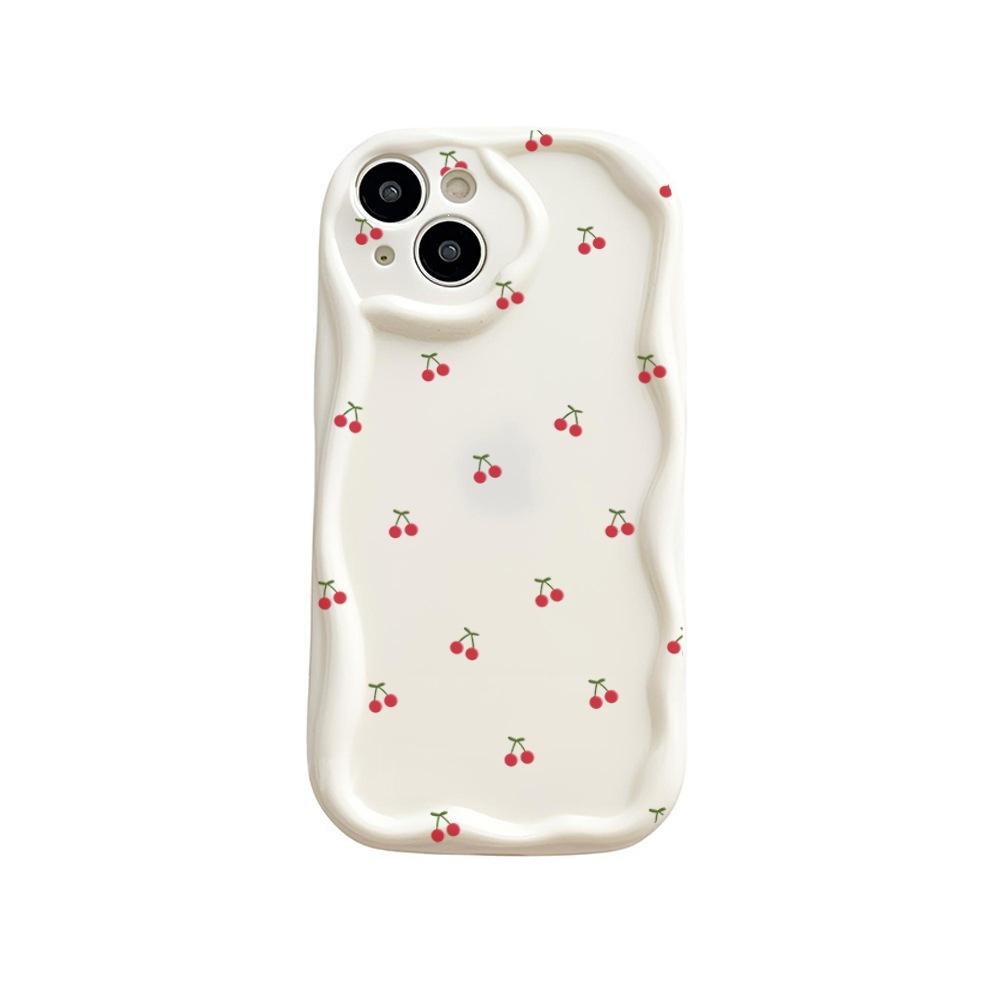 Amazon hot-selling little cherry Apple 13pm mobile phone case iPhone16 floral mobile phone case IP15 wave soft case