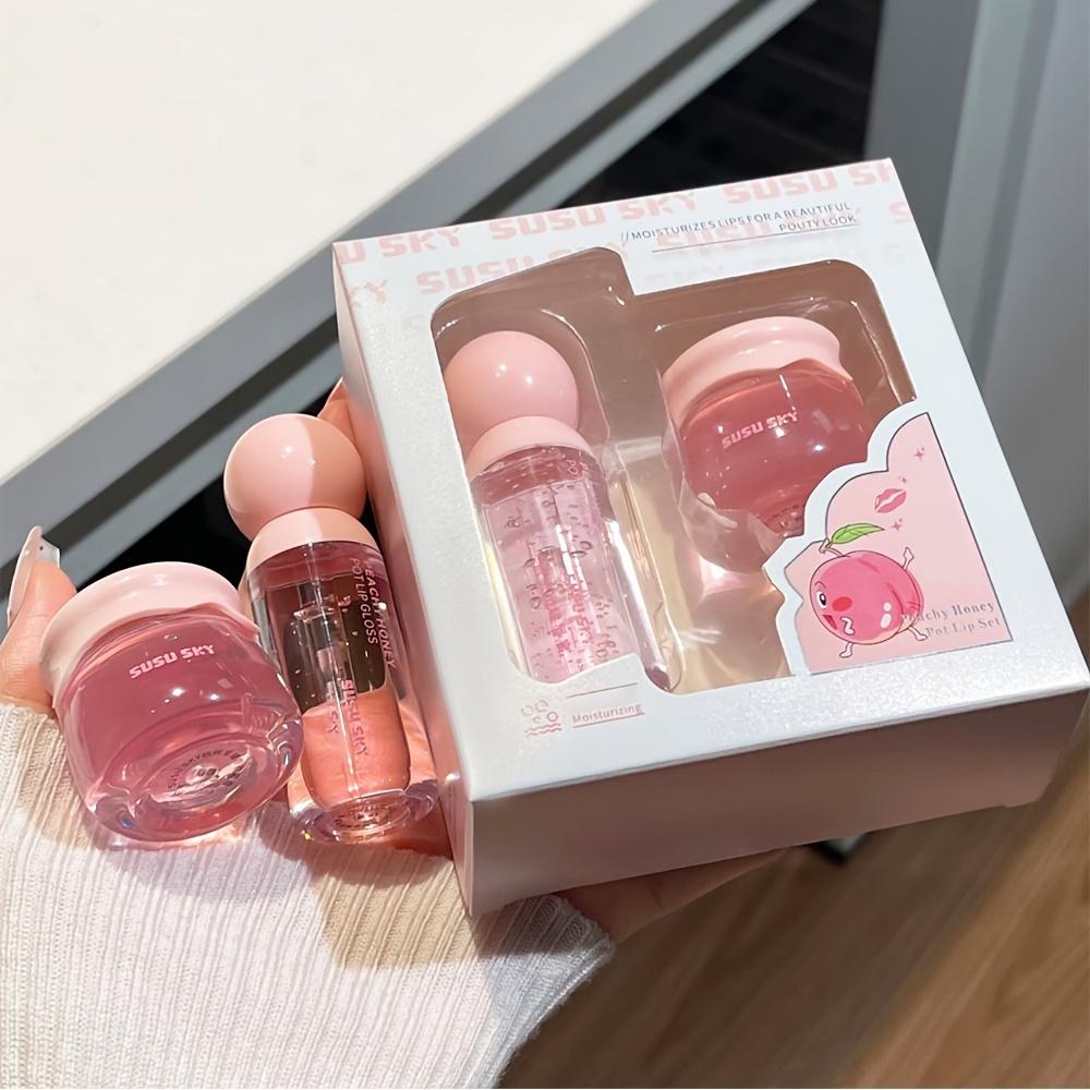 2pcs Lip Gloss and Lip Mask Set Moisturizing Lips Moisturizing Peach-flavored Makeup Set
