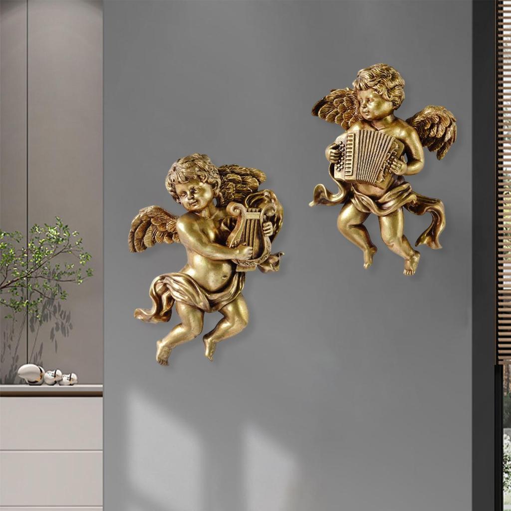 2x Angel Statue Figurines Cherub Wall Sculpture for Barchurch Dining Room