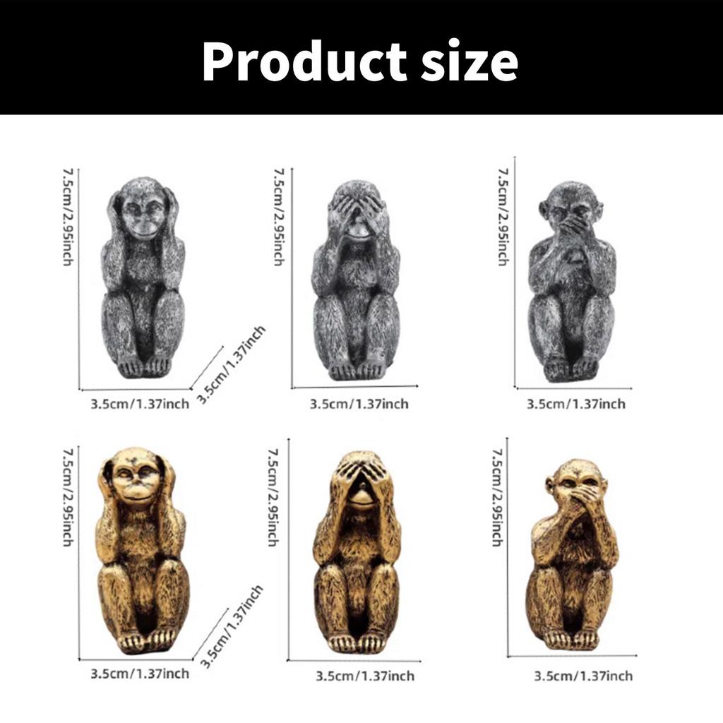 Набор из 3 золотых скульптур обезьян: фигурки «Не вижу, не слышу, не говорю зла» для украшения книжной полки и спальни