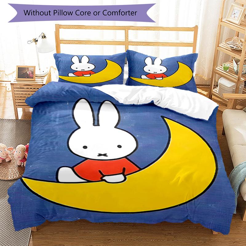 3pcs Miffy2 Design Cover Set - HD Printed Bedding with 1 Cover and 2 Pillowcases - Perfect for Home and Dorm Decor