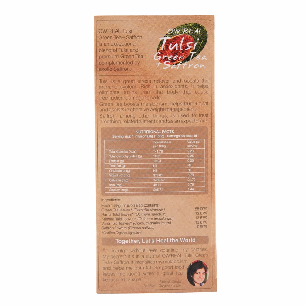 Зелёный чай с Тулси и Шафраном (25 пак, 1.55 г), Tulsi Green Tea + Saffron,  Organic Wellness